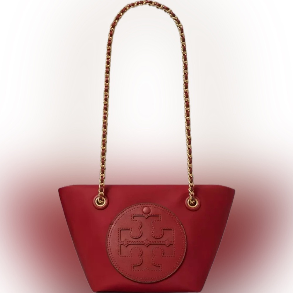 TORY BURCH SMALL ELLA Logo Nylon Chain Convertible Crossbody Bag-Ruby/Gold